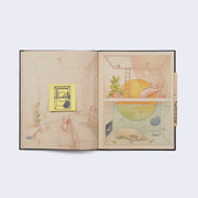 Random inside page with art of hands. We love Felicia Chiao here at Giant Robot, her art being so unique and bursting with character and thoughtful thematics. Her "Sketchbook 6" is a faithful 1:1 reproduction of her personal sketchbook. Featuring 63 beautifully detailed color illustrations complete with Post-it note sketches and a personal handwritten introduction on a bleed sheet, this publication is as close to owning the original as one can get.