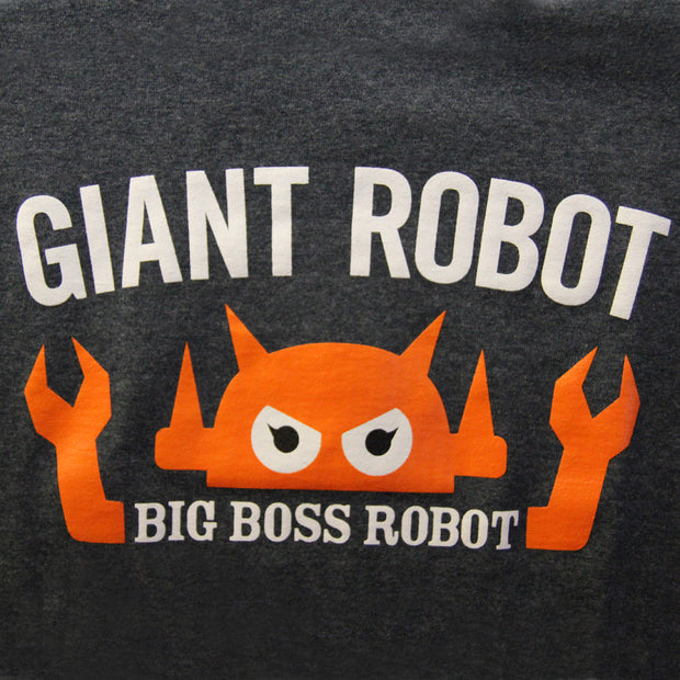 Close up of orange robot head illustration. It's eyes look like the pointer on a cockpit gauge.