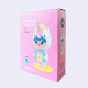 Product packaging for Rainbow Unicorn Momiji mini bricks puzzle kit.